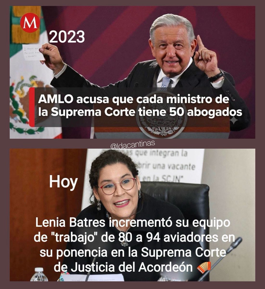 LdaCantinas's tweet photo. 🪗 ¿Qué dirá el cabeza de algodón que la ministra burra tiene prácticamente el doble de "asistentes" de aquellos cincuenta de los que tanto se escandalizaba en 2023? 

🤑 Dato adicional: solo de la ministra Lenia Batres y todos sus aviadores le cuestan al erario público la cantidad mensual de seis millones de pesos, SEIS MILLONES MENSUALES.