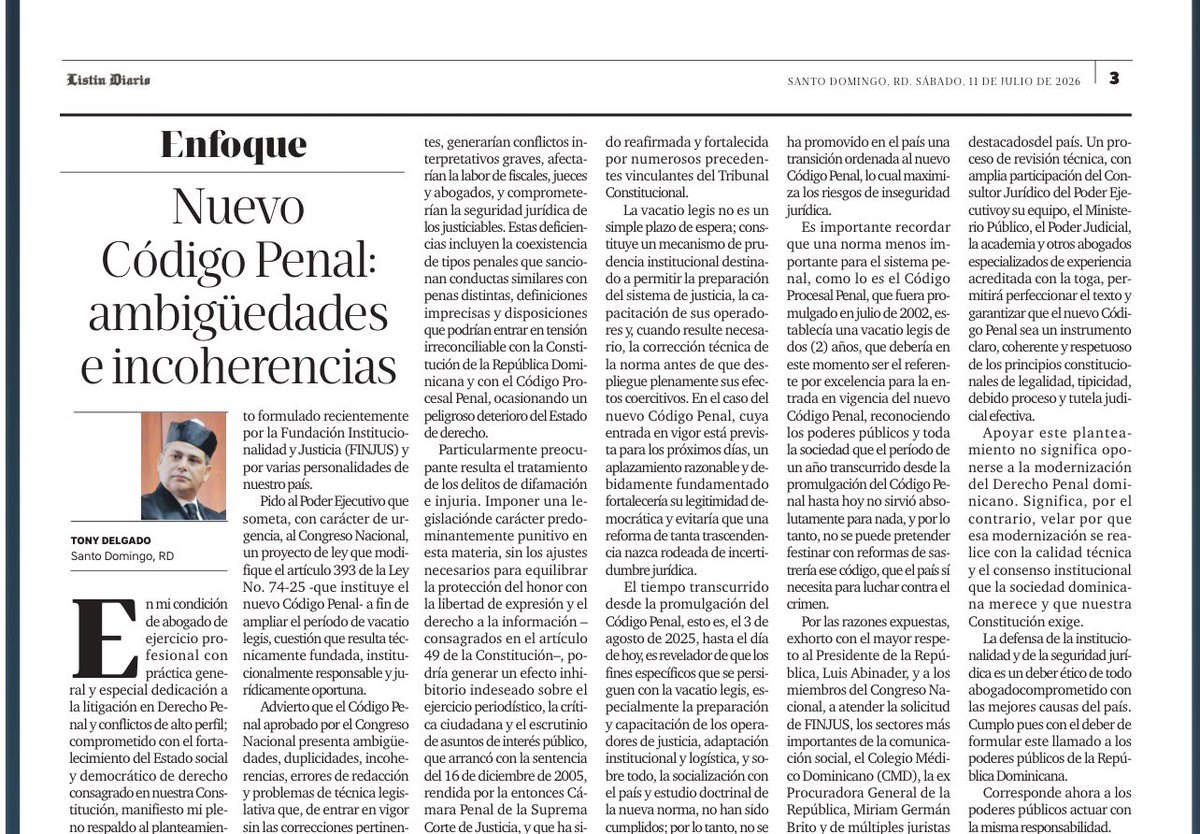 ViktorBautista's tweet photo. Las correcciones que requiere la reforma al Código Penal son muchas por lo que leo en esta exposición de @TonyDelgadoRD , una autoridad en la materia. Hasta mal uso de la lengua de Cervantes en algunos casos. Invito a leer. https://t.co/ko27DpJQHH https://t.co/nhVVNv2RqX