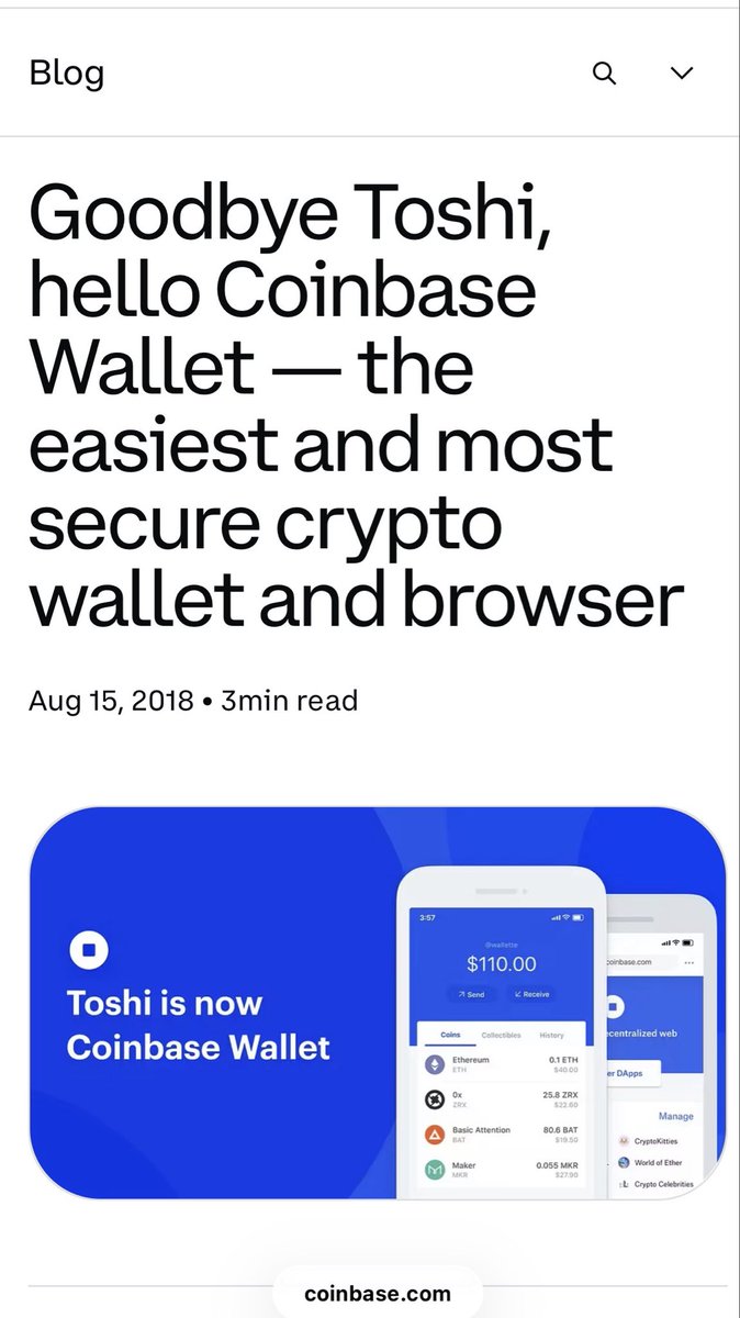 jamesck5_'s tweet photo. Did everyone forget the toshi:native lore? 
Coinbase wallet was originally $TOSHI https://t.co/IZncfwrpXE