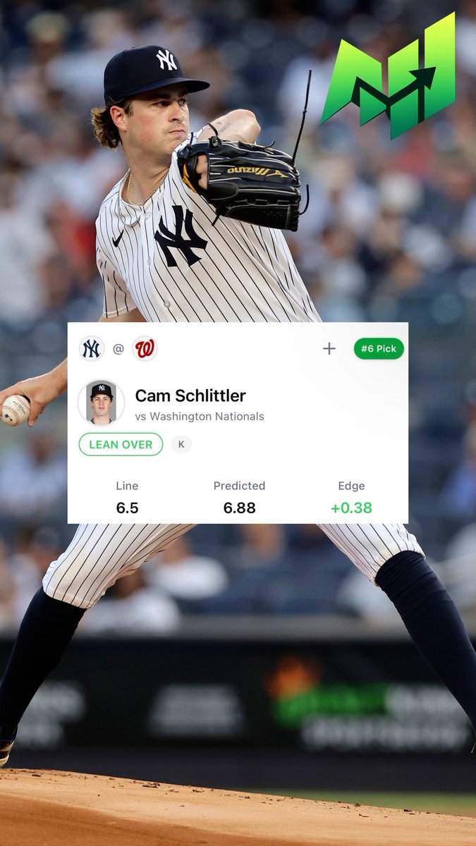 joinmetrix's tweet photo. MLB Player Props - July 11th

Cam Schlittler OVER 6.5 Strikeouts

Schlittler's strikeout rate over his last five starts is running well above his season average, and the numbers make the case on their own: 7, 13, 9, 5, and 8 strikeouts in that stretch, an average of better than eight a night. That includes a 13-strikeout outing and an eight-inning, eight-strikeout start his last time out, both signs that his stuff is playing up right now rather than just running hot for one night. 🔥

The projected swing-and-miss rate against this current lineup checks in at 15.0%, one of the better marks on the slate today, and his FIP sits at a sharp 2.58, elite-tier performance that supports missing bats deep into games. He's shown he can go the distance too, working at least six innings in most of his recent starts, which means he's typically still in the game long enough to actually reach a strikeout total like this. 

The model has him projected for 6.88 Ks against a 6.5 line, and with plus-money odds on the over, this is the shape of pick the strikeout model has hit on most often this year: a pitcher trending up, backed by a real whiff-rate edge, at a number that hasn't fully caught up to how well he's actually throwing. ⚾

Use Metrix for Player Prop Help:
https://t.co/APfK23dT0U
#Gambling𝕏
