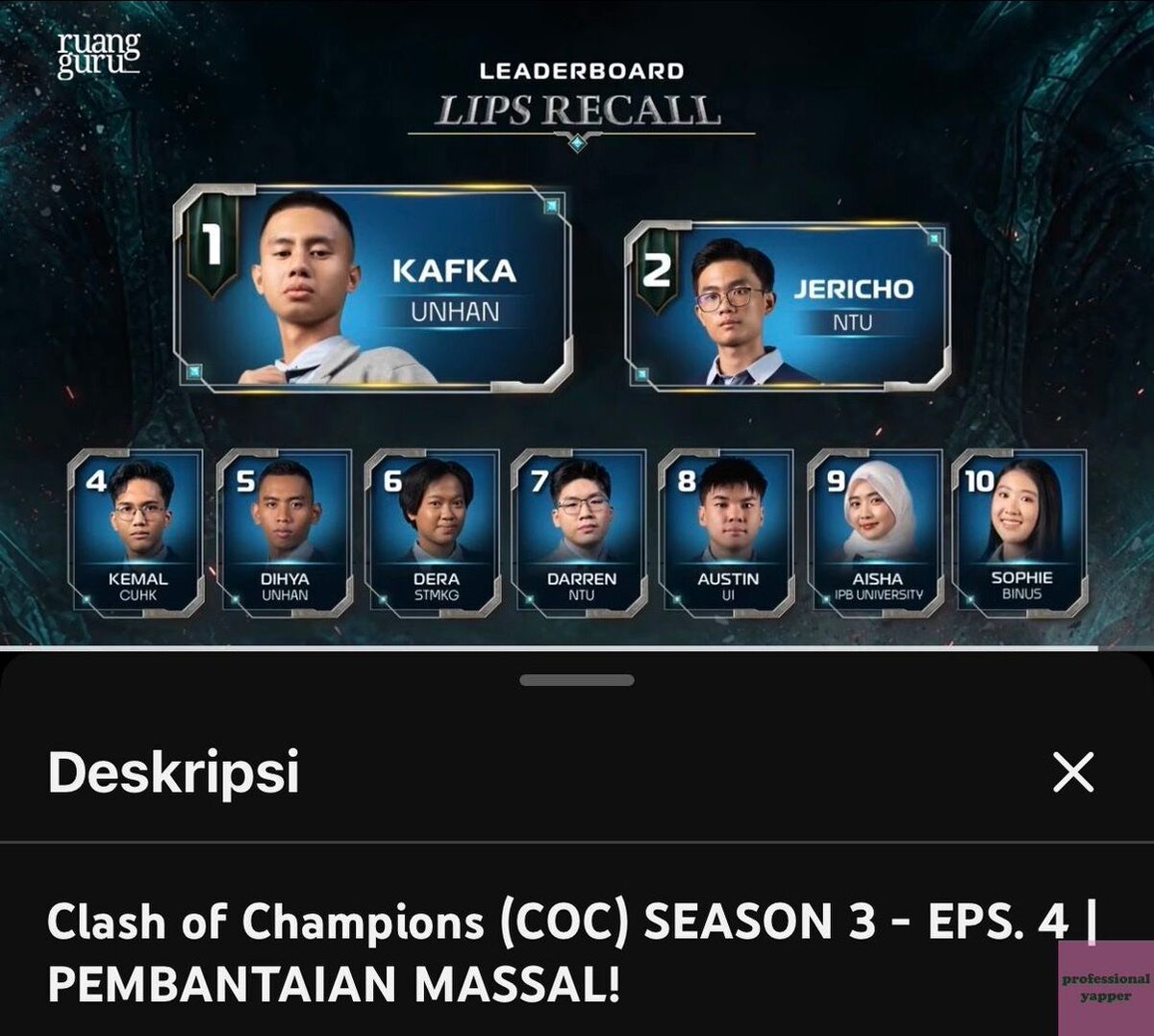 yappingfess's tweet photo. yap! wah ganyangka ini pelaku ks jadi top 3 di COC season ini sampe di cut… https://t.co/tfCKOZ0cl0
