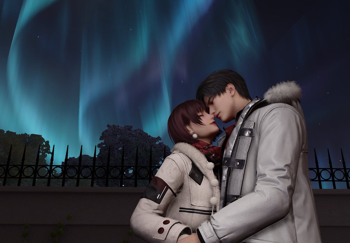 初めてのポーズモードでレイと撮影✨❄️ オーロラ🌌✮*̣̩⋆̩ 恋と深空