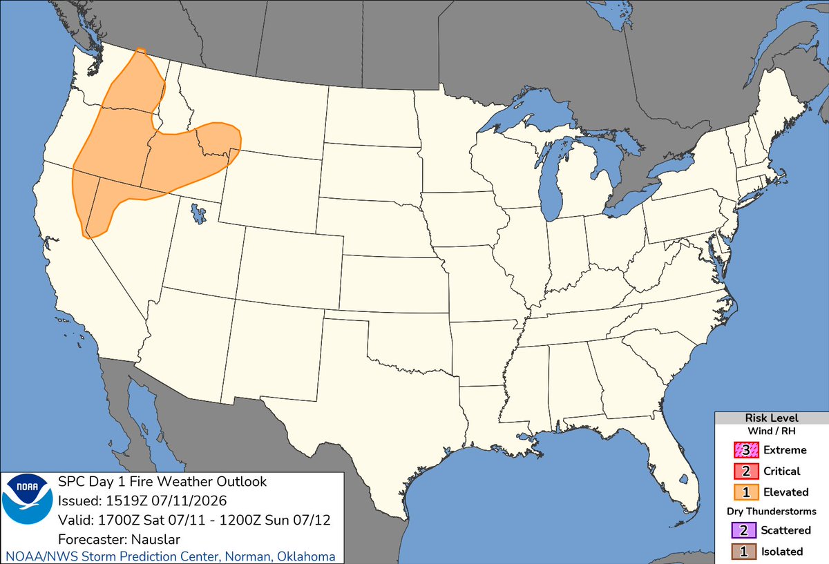 NWSSPC's tweet photo. 10:21am CDT #SPC Day1 #FireWX  https://t.co/Sz3kci5ng7 https://t.co/zMGSfpprC1