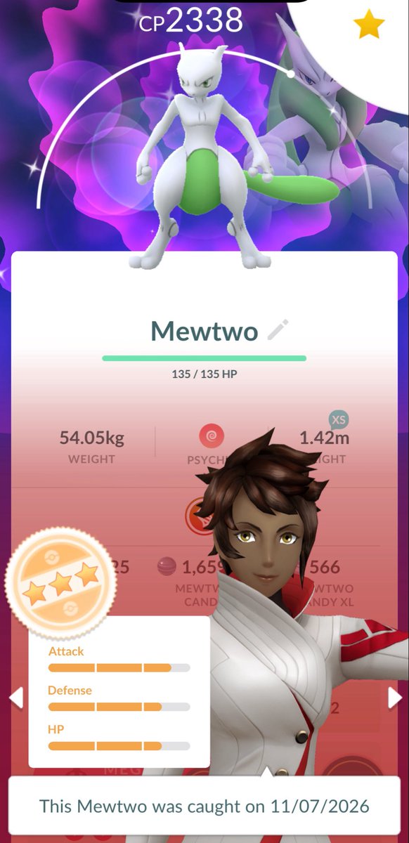 anapecson's tweet photo. After a decade of playing and spending a lot in Pokemon Go, shiny Mewtwo finally came to me. I’m still hoping for a shundo tomorrow. #PokemonGo10 #mewtwo #shinymewtwo #PokemonGo https://t.co/zBP7yzYQlY
