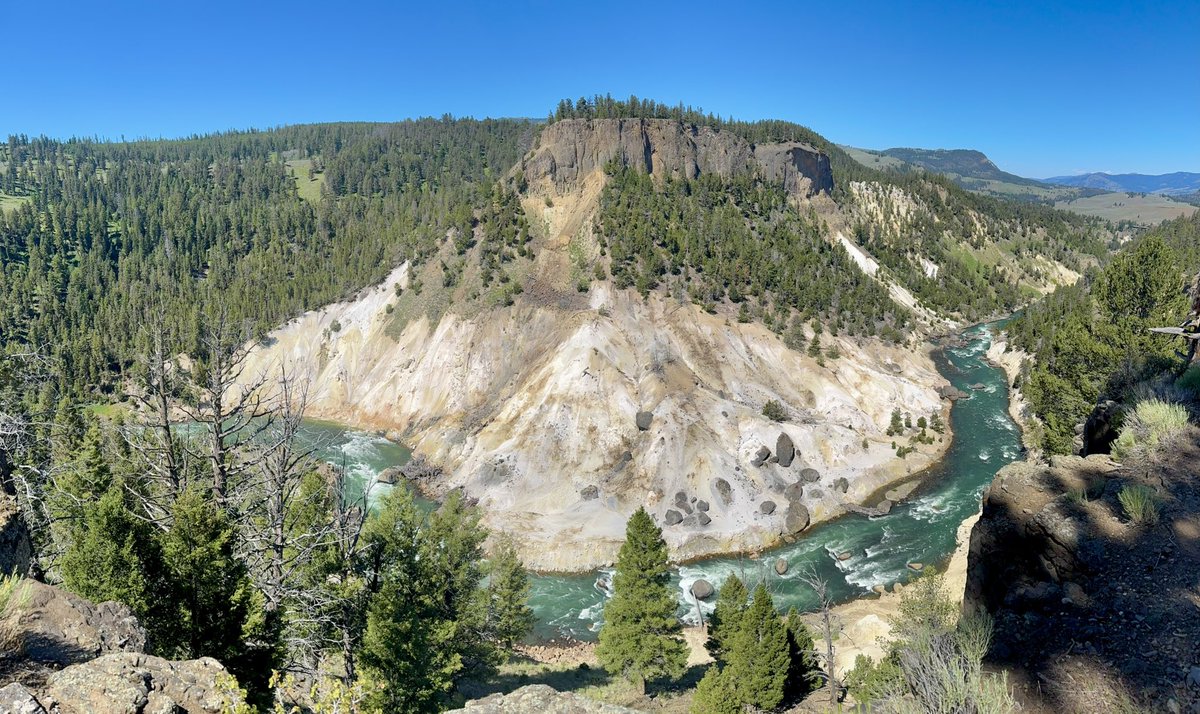 bisontattooguy's tweet photo. Yesterday’s view of the Yellowstone River and Bumpus Butte from Yellowstone National Park. https://t.co/JsXVPJlCl9