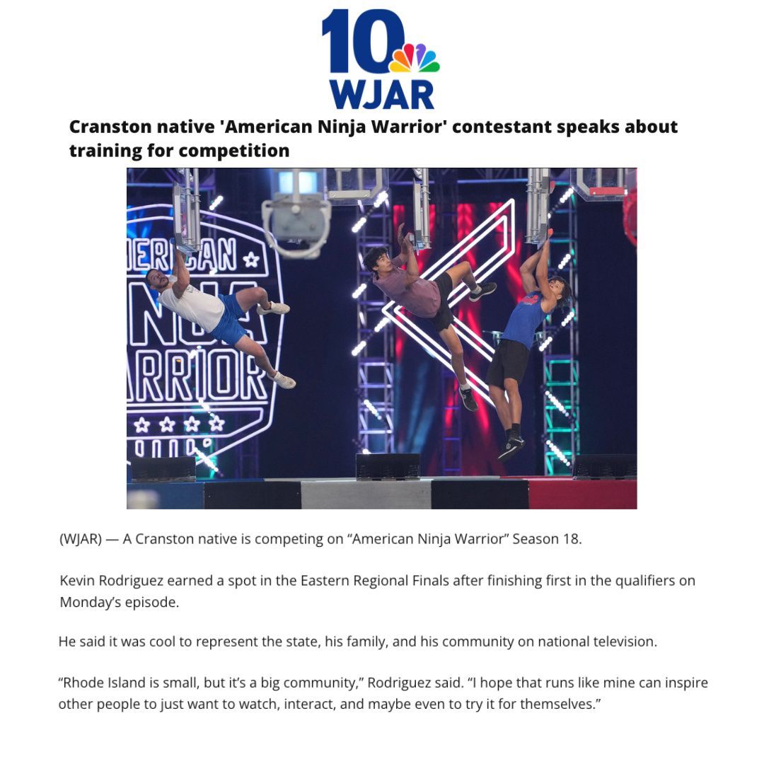 Rep_Magaziner's tweet photo. Congratulations to Cranston's Kevin Rodriguez on his run on American Ninja Warrior! 

Rhode Island is proud of you and will be cheering you on. https://t.co/29usIwDaPJ