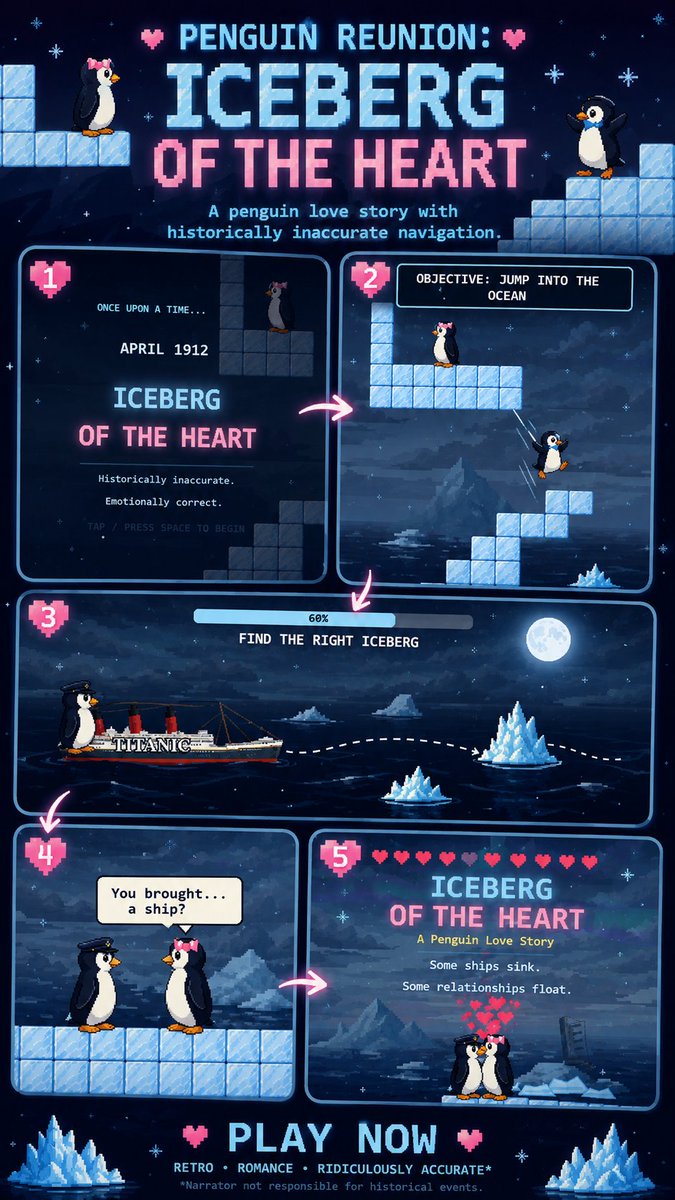 RaseGames's tweet photo. Here’s my submission for the remix jam by @PlayAstrocade.

Same base game. One unexpected solution.

🐧 Play:
https://t.co/GYCOTZGt87

Don’t miss the easter egg at the end. 🚢💙

#Astrocade #gamedev #VibeCoding https://t.co/OSMDEZL5or