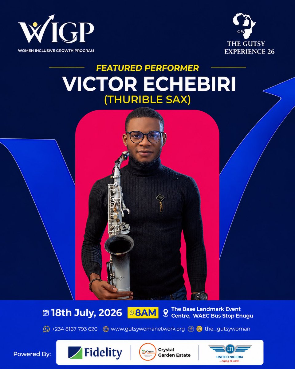Thegutsynetwork's tweet photo. Get ready for an unforgettable live saxophone performance by our Featured Performer, Victor Echebiri (Thurible Sax), as he sets the tone for a day of purpose, inspiration, and transformation.

#thegutsywoman #gutsyexperience2026 #WIGP #financialinclusion #fromaccesstoownership https://t.co/Dc2zZs6X88
