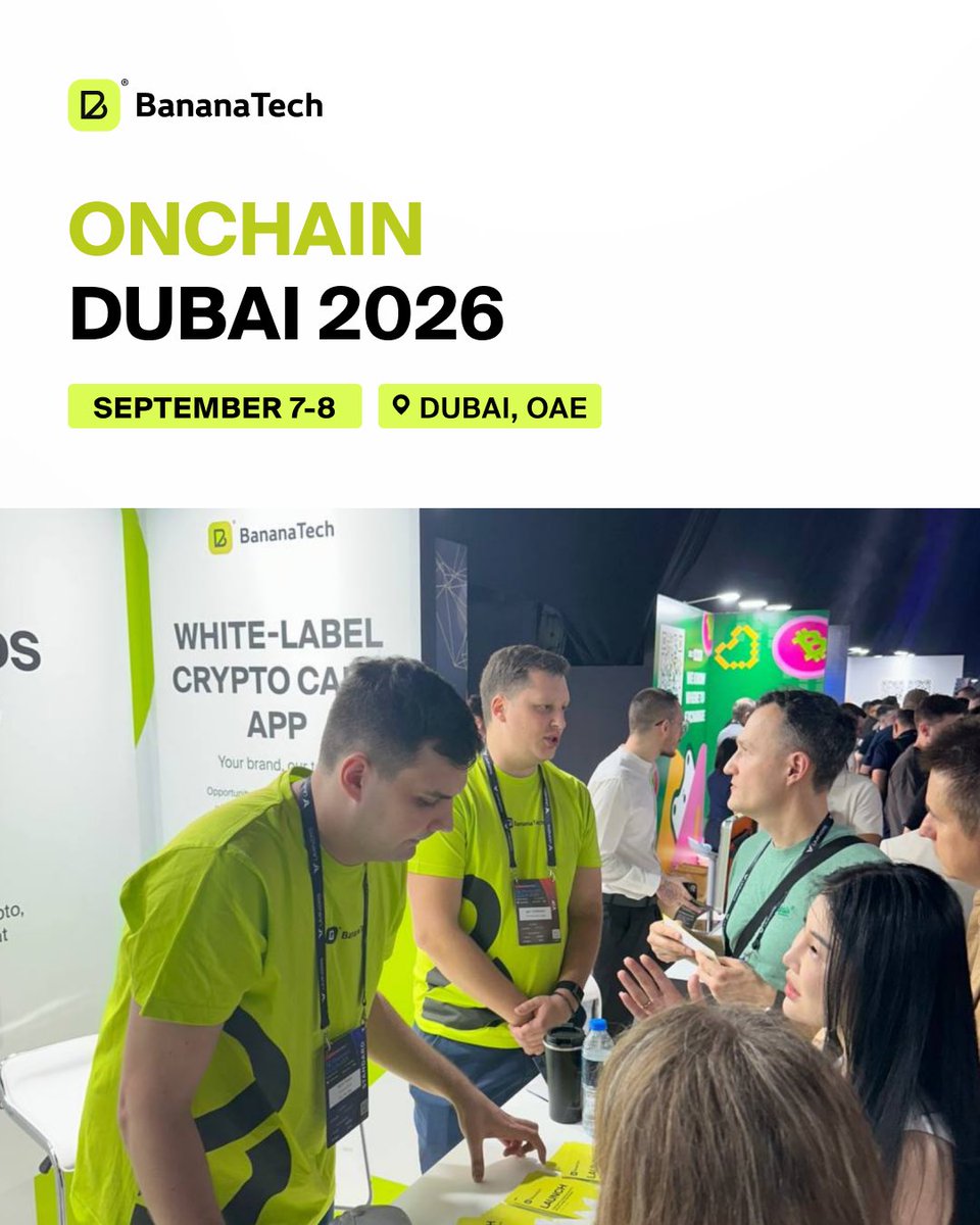 BananaTech_Main's tweet photo. 🟩 Where to Meet the BananaTech Team in 2026

Planning to attend fintech, crypto, or Web3 events this year? We’d be happy to meet in person and discuss payment infrastructure, card issuing, embedded finance, and partnership opportunities.

Here’s where you’ll find us:

📍 September 7–8 — Onchain Dubai (Dubai)
📍 September 9–10 — Crypto Expo Dubai (Dubai)
📍 November 2 — SIGMA Europe (Rome)
📍 December 1 — Blockchain Life Dubai (Dubai)

If you’re attending any of these events, let’s schedule a meeting in advance.

Whether you’re building a fintech product, looking for a white-label card platform, or searching for a reliable issuing partner, we’d love to connect.

See you there! 🚀

#BananaTech #Fintech #Infrastructure #CardIssuing #Payments #EmbeddedFinance #Web3 #BankingInfrastructure