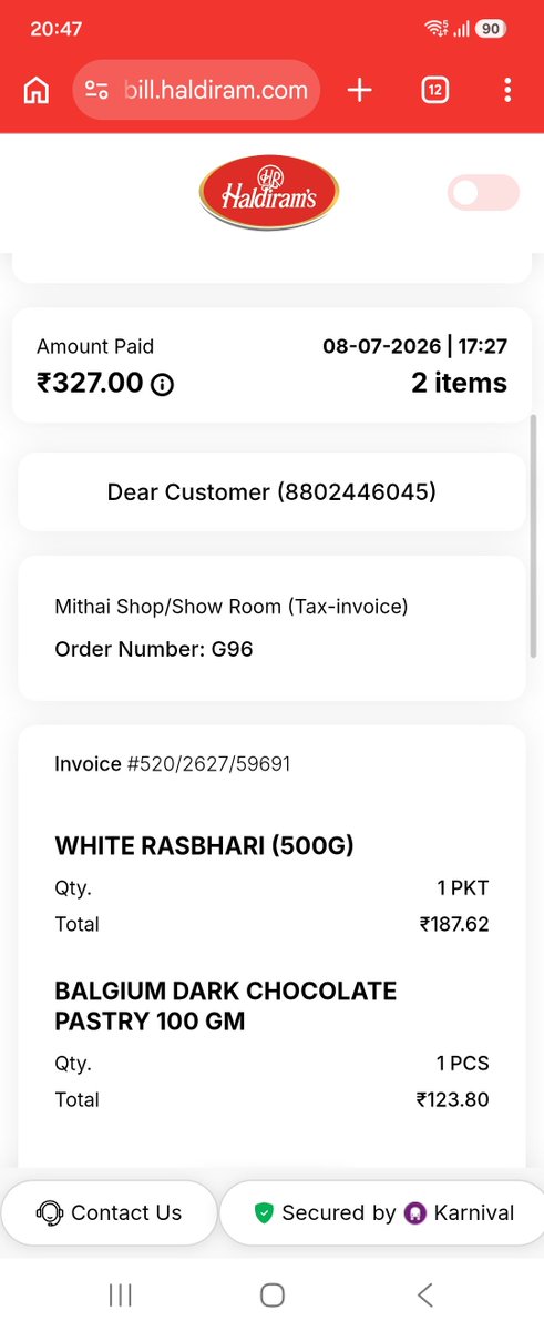 ankitn27's tweet photo. Attaching final receipt which was a take away order https://t.co/PgMFURzIMe