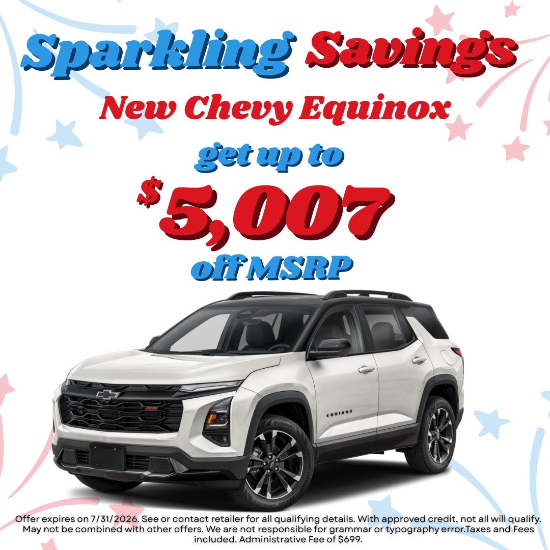 ChevyOlathe's tweet photo. Sparkling Savings Are Here at Chevy Olathe!
Shop our sparkling savings here: https://t.co/TP5k9tF1EE
#ChevyOlathe #OlatheKS #KansasCityChevy #SparklingSavings #Chevrolet #NewChevy #ChevyDeals #LeaseSpecial #Silverado #Equinox #Trax #JulySavings https://t.co/7x5nhEfSmn