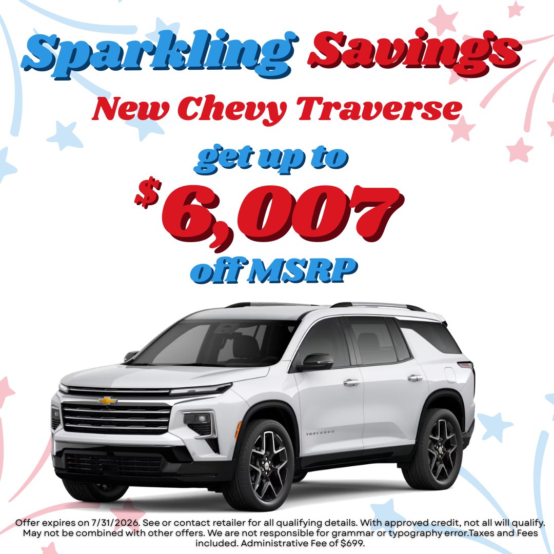 ChevyOlathe's tweet photo. Sparkling Savings Are Here at Chevy Olathe!
Shop our sparkling savings here: https://t.co/TP5k9tF1EE
#ChevyOlathe #OlatheKS #KansasCityChevy #SparklingSavings #Chevrolet #NewChevy #ChevyDeals #LeaseSpecial #Silverado #Equinox #Trax #JulySavings https://t.co/7x5nhEfSmn
