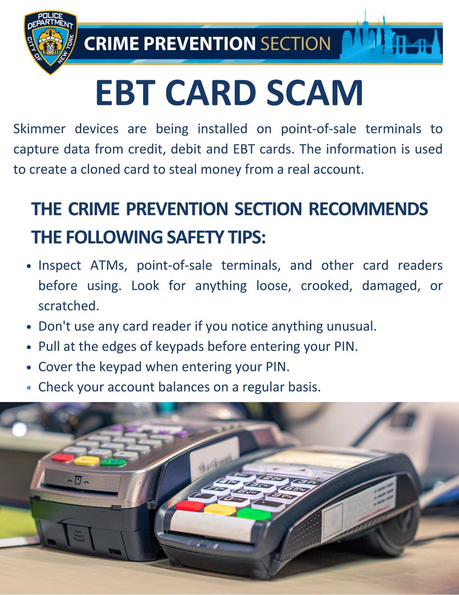 NYPD101Pct's tweet photo. Please Be Cautious and aware when using ATM banking locations as there could be people attempting to distract you in order to take your cards or money. Be safe and mindful. 💰 🚨 

Here are some other tips 👇 https://t.co/msOJszsZmt