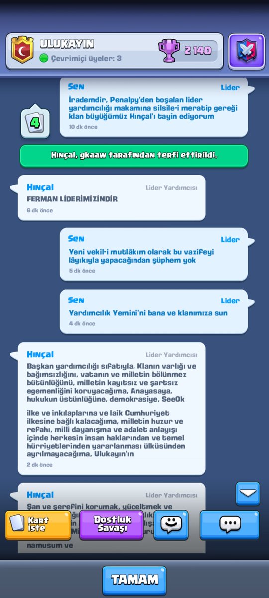 gKaaw0's tweet photo. Klanımızdan ayrılan lider yardımcımız yerine yeni yardımcımız göreve başladı https://t.co/ayADvBsHUg