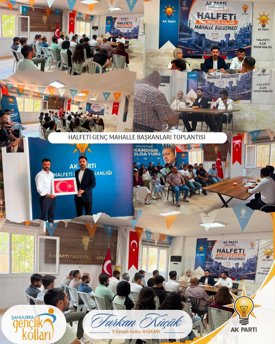 akgencliksurfa's tweet photo. 📍Halfeti 

Halfeti Mahalle Başkanları Toplantısı
İl Başkan Yardımcımız @Av_SalihGunduz’ün  katılımlarıyla Halfeti İlçe Mahalle Başkanları Toplantısı gerçekleştirildi.

Toplantıda;
-Mahallelerimizin mevcut durumu
-Mahalle başkanlarımızın görüş ve önerileri dinlenerek önümüzdeki döneme ilişkin yapılacak çalışmalar hakkında istişarelerde bulunuldu. 

Mahallelerimizde vatandaşlarımızla gönül bağımızı güçlendirecek çalışmaları kararlılıkla sürdürmeye devam edeceğiz.

#akgençlik #şanlıurfa #mahalle 

@avyusufibis @bybekirbozdag @osmannazlier @milhamigunbegi @ferdisenel25 @furkankucukk_