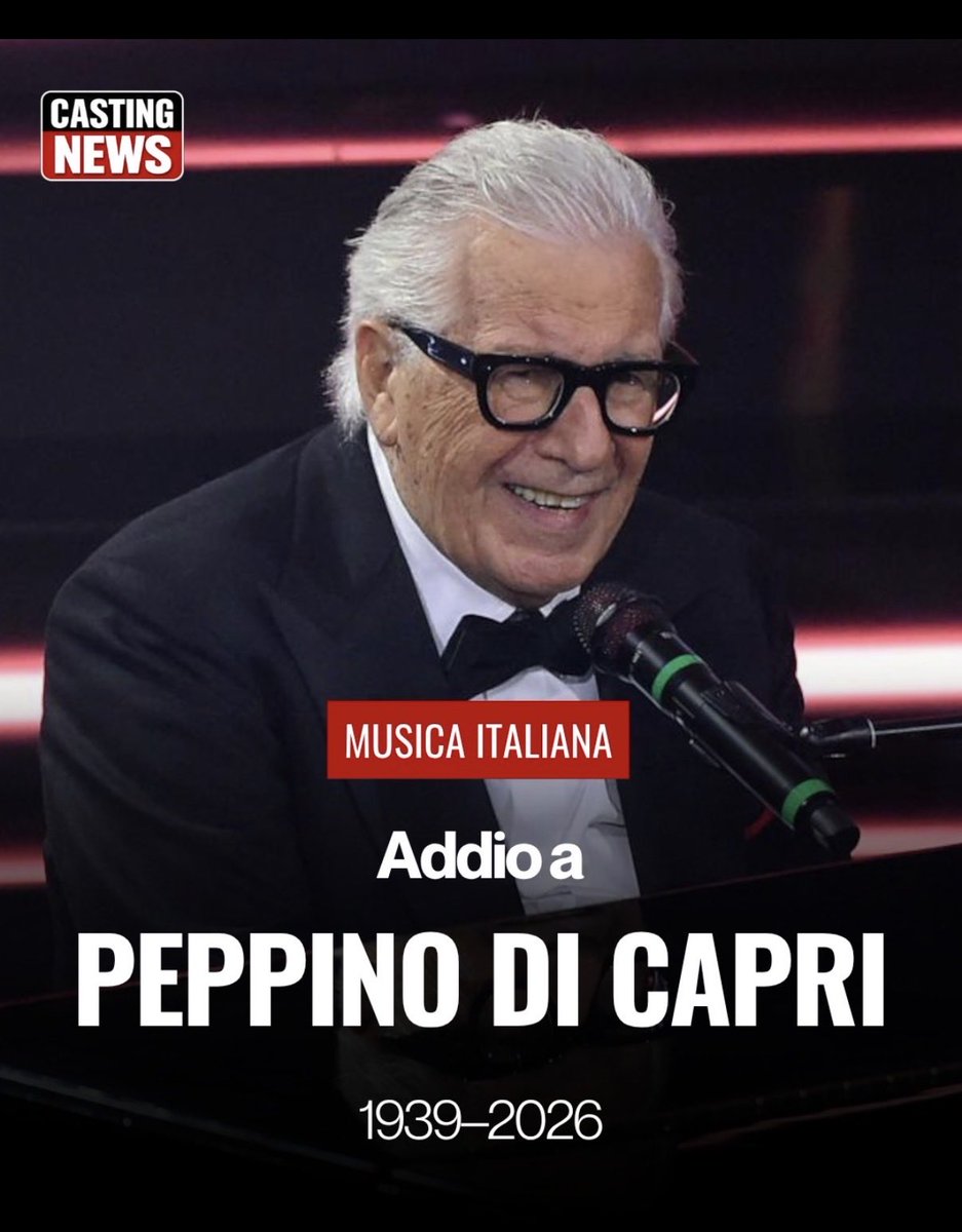 juliovschneider's tweet photo. O cantor, pianista e compositor italiano Peppino di Capri morreu neste sábado (11), aos 86 anos, em sua casa na ilha de Capri, na Itália. Ícone da música italiana, ele conquistou fama internacional com clássicos como Champagne, Roberta e Un grande amore e niente più, tornando-se uma das vozes mais marcantes da canção romântica europeia. A família confirmou a morte, após o artista enfrentar uma longa doença.