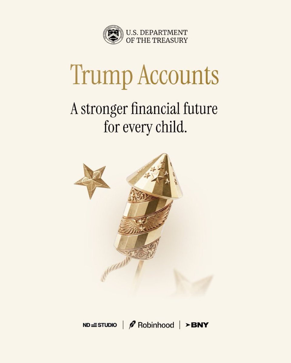 GeneralQ17ozxq's tweet photo. The American Dream belongs to every child. Today, we are equipping the next generation to claim their rightful share.

Thanks to @POTUS, eligible families can now access @TrumpAccounts. Visit https://t.co/F8huLbD37H and download the official Trump Accounts app to help your child jumpstart his or her financial future.
