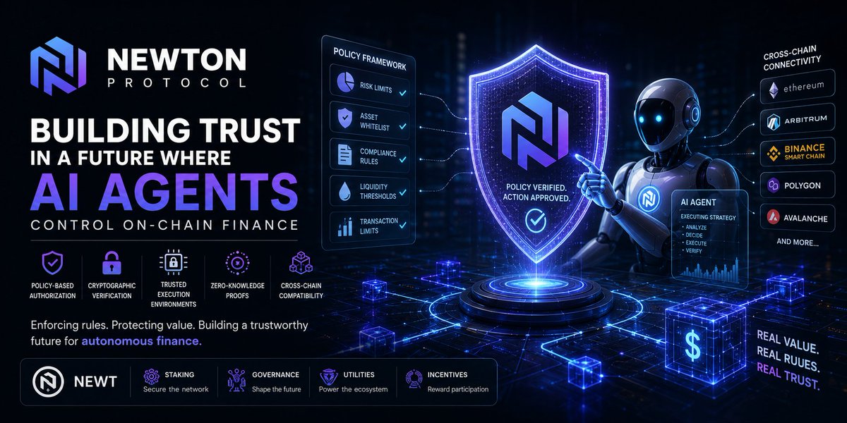Hajizxtf's tweet photo. AI agents need secure execution, not just better intelligence. Excited to see @newton_xyz building Newton Mainnet Beta to enable trusted AI automation, secure strategies, and verifiable execution. The future of autonomous finance starts with trust. $NEWT #Newt https://t.co/sbIJXQcPFK
