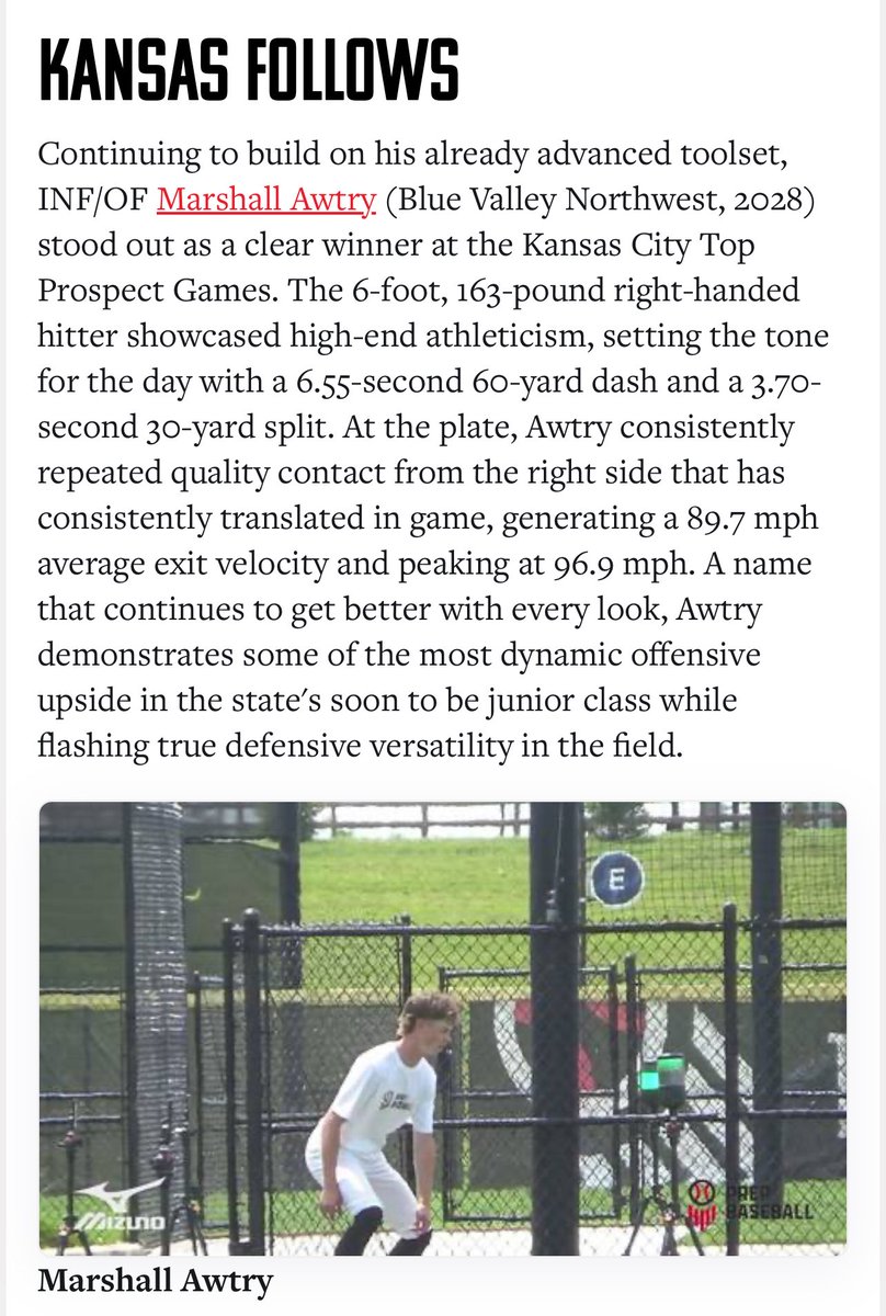 J_MarshallAwtry's tweet photo. Thank you @PB_Wilk and the @PrepBaseballKS staff for the write up ahead of Future Games!

@BCbaseballtoday @SportsForceBB @CoachSug @Drew_Olla @skiesbaseball https://t.co/GGQjgmwwsy