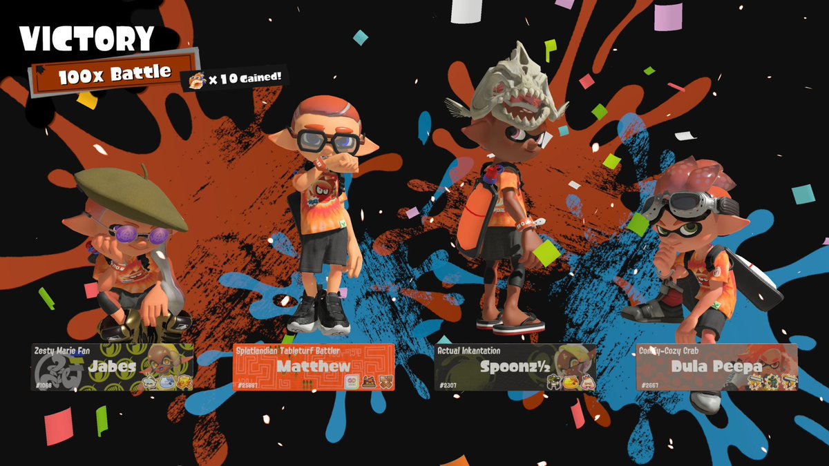 cnJabe's tweet photo. Haven't played splatoon 3 by myself in 3 years, lost 5 games and the only one I won was a 100x battle. I think that's enough splatoon 3 until raiders. https://t.co/zz5tOKbYqC
