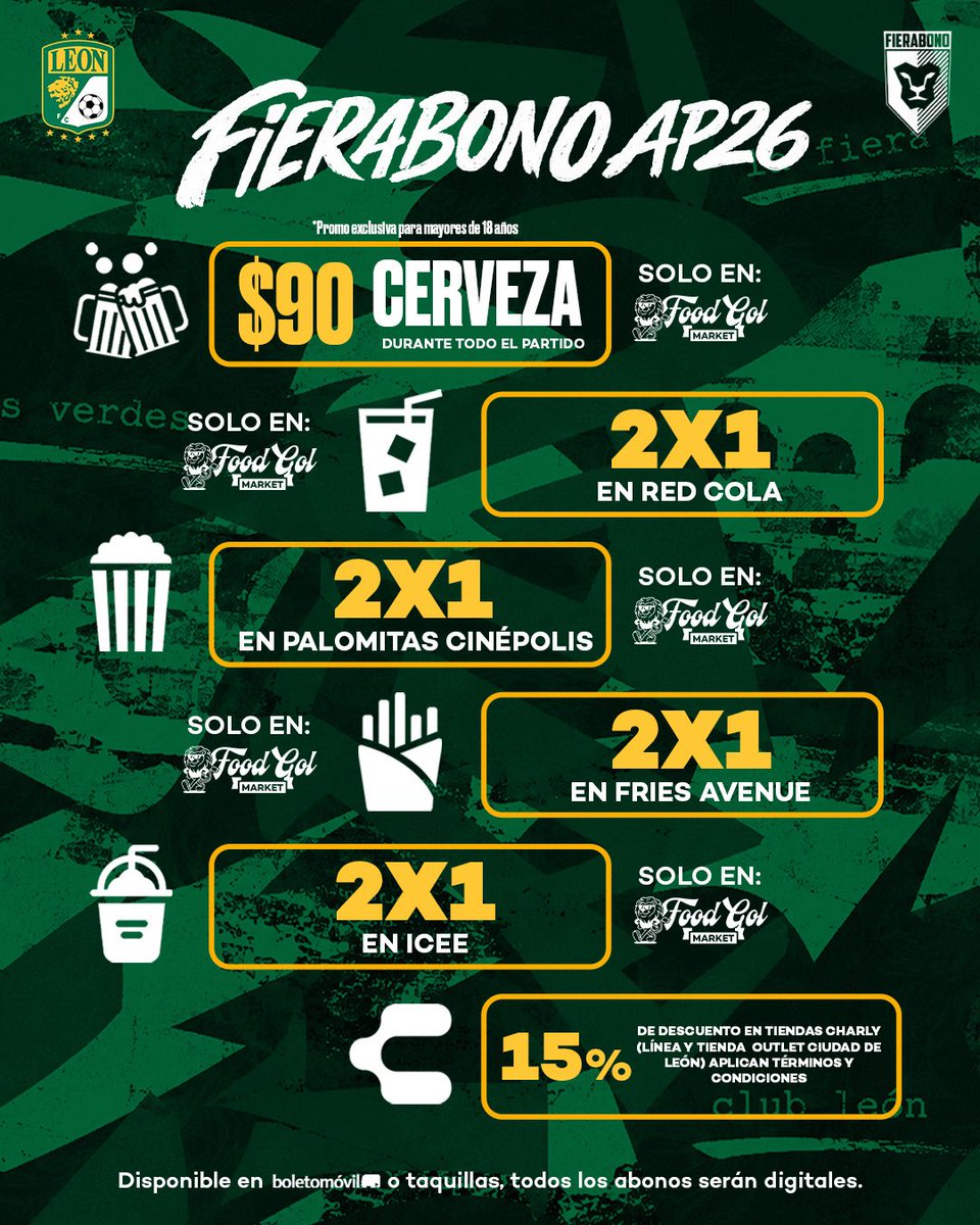 clubleonfc's tweet photo. ATENCIÓN 📣

Este fin de semana nuestras taquillas están abiertas para que puedas comprar tus FIERABONOS 🦁 a 6 MSI con TDC participantes.

Sábado | 10 AM a 7 PM
Domingo | 10 AM a 2 PM

¡Asegura tu lugar! ¡Obtén beneficios! https://t.co/gdqqFlpfF7