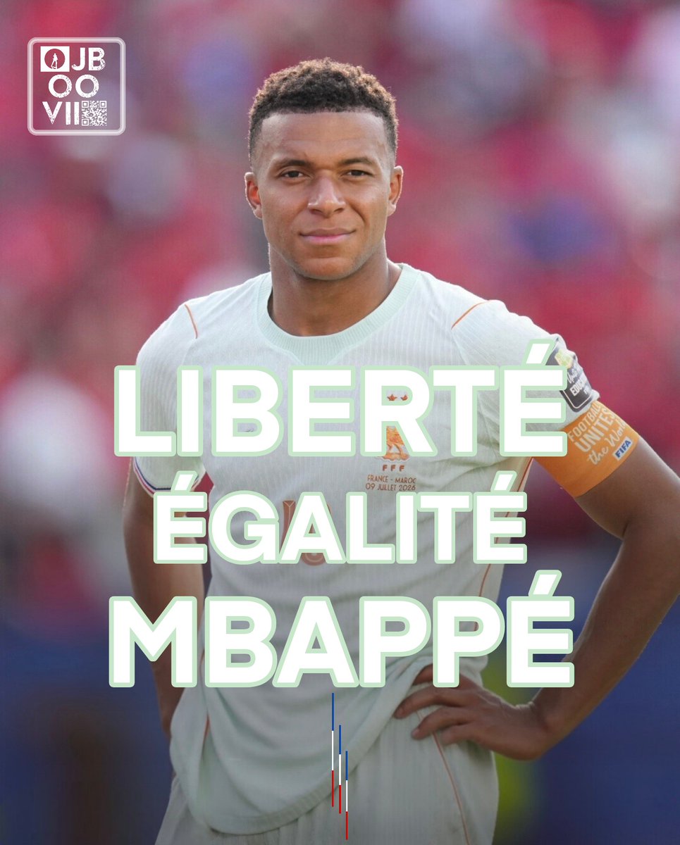 JBOOVII's tweet photo. C'est plus qu’un joueur de football international @KMbappe🔵

C'est plus qu'un joueur de l’ @equipedefrance Kylian Mbappe⚪️

C'est le symbole d’une France forte, qui ne courbe pas l'échine, combative et qui ne lâche absolument rien🔴
#LiberteEgaliteMbappe https://t.co/NHQFLo9NeE