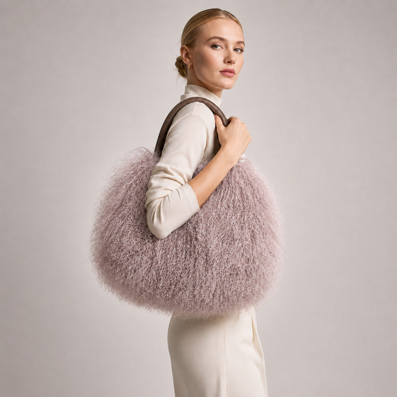 DAYMISFURRY's tweet photo. Soft Lilac Mongolian Sheepskin Tote — Exceptionally Distinctive. #furbag #bag #sheepskinbag #totebag #accessory #womenswear #womenfashion #ladyfashion #ladystyle #accessory #realfur #fashionbag #uniquebag https://t.co/WCoxVGgxcF