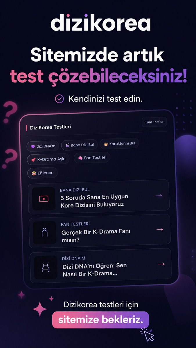 dizi_korea's tweet photo. Dizikorea'da test zamanı! 🩷
Kendinizi test edin!! 
#dizikorea #kdrama https://t.co/XF8odNjlux