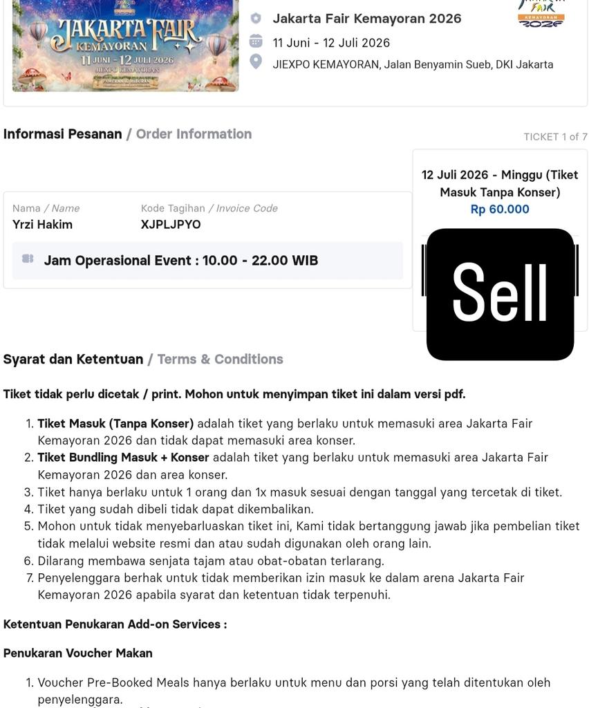 kurirkasus's tweet photo. WTS (WANT TO SELL)

Tiket PRJ Edisi Last Day !! Minggu, 12 Juli 2026

Tersedia 7 Tiket, Last Day banyak Guest Star dan Artis.

ONLY 45K!!! DM FOR DETAIL

#Pekanrayajakarta
#prj2026 #event #infokonser #tiket #jualtiket #infotiket #kemayoran #jualcepat #jualmurah https://t.co/ThIBLApa5O