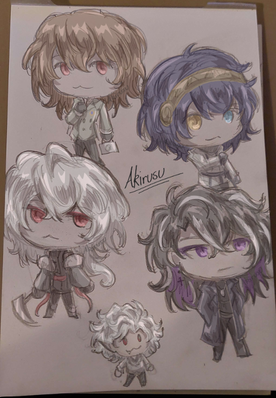 AkirusuN's tweet photo. Recently love mixing traditional and digital drawings. Decided to give some love to all the characters who have made me happy over the past years.

(Astarion was shrunk due to lack of budget...) https://t.co/CuEeeh77eM