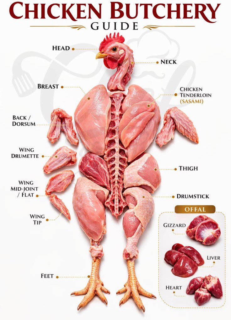 Troop_fail's tweet photo. Chicken Butchery Guide . https://t.co/fS2H8miCxF