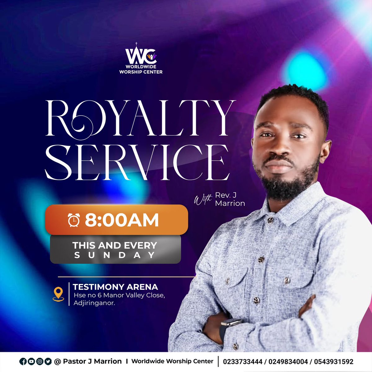 CenterWorldwide's tweet photo. Dearly beloved, 
Trust you are doing well. I want to specially invite you to our Royalty Service. Join us tomorrow and I believe there is word for you. 
Time: 8:00 AM [GMT]
Venue: Testimony Arena, Hse No. 6 Manor Valley Close - Adjiringanor
Call/WhatsApp: 0233733444/0249834004 https://t.co/LCRQoAYe4q