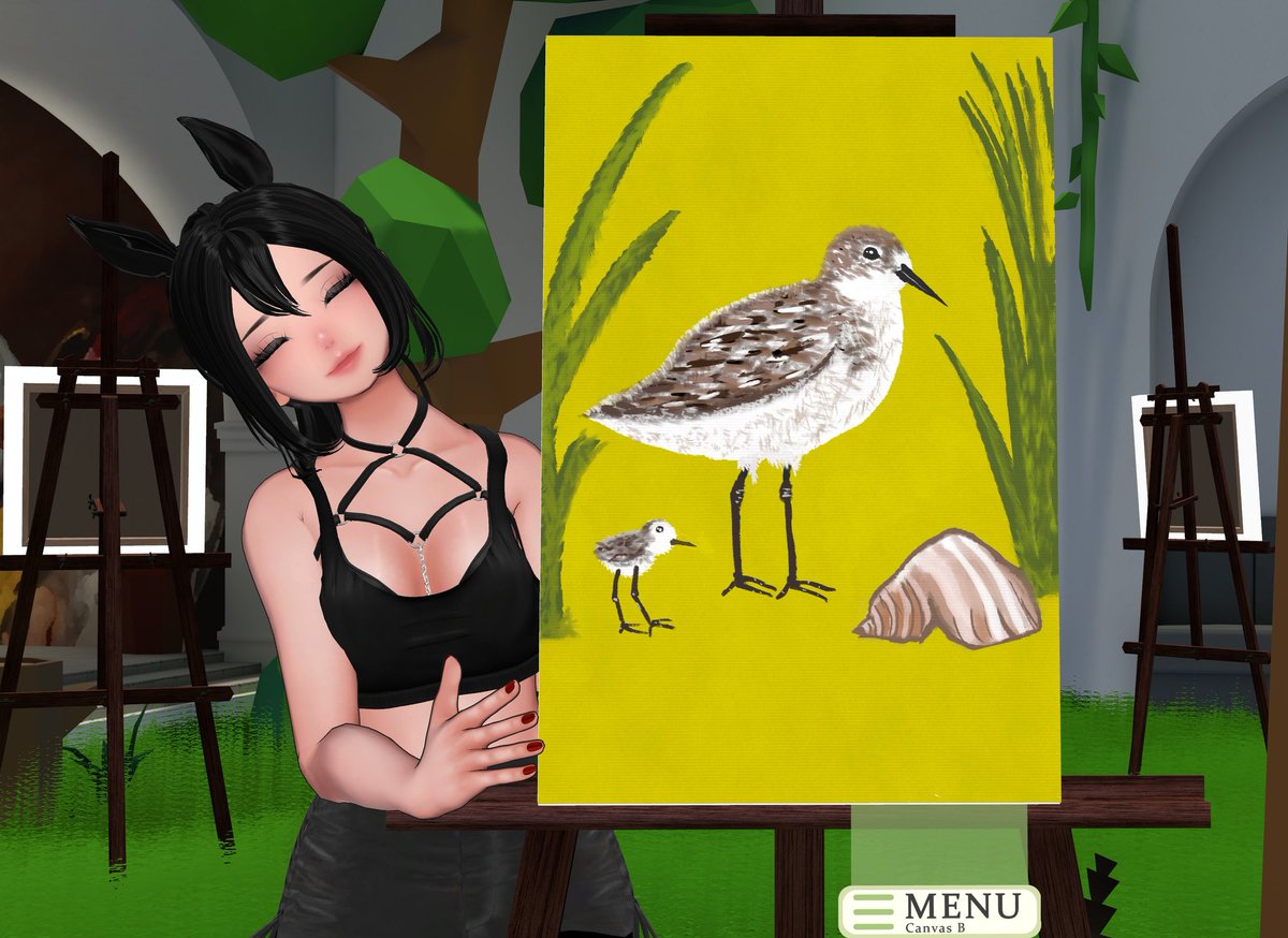 DustBunnyVR's tweet photo. I am doing a series of animal paintings in #VR inspired by #Tarot Cards. This week I painted a sand piper for the Page of Cups.

😃 #VRChat #VRPainting #VRArt #VRChatWorld is by @MixieVRC https://t.co/GQyFVm1DmO