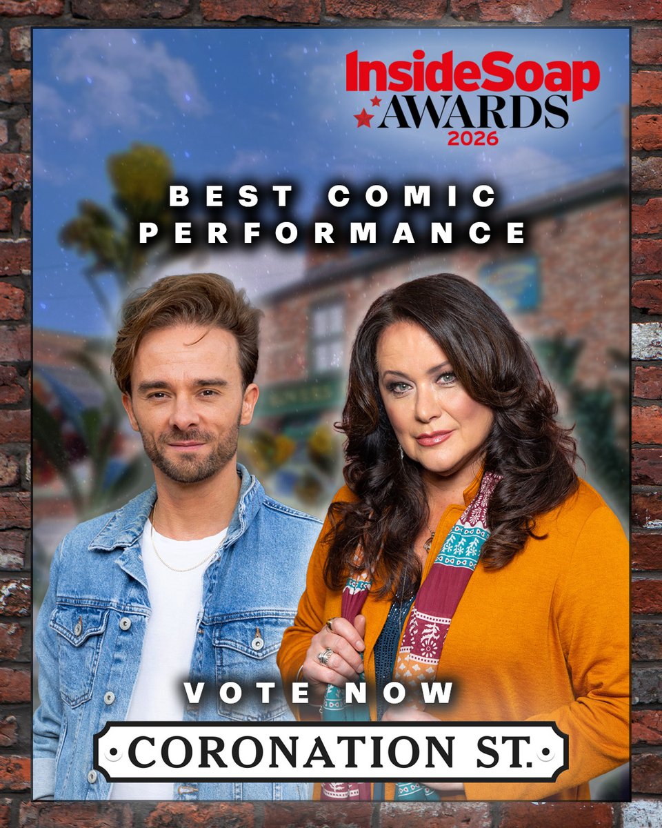 itvcorrie's tweet photo. The Inside Soap Awards are back for 2026 and now is your time to vote!! 😍 Click the link to vote and see the full list of nominees 👇

https://t.co/dJbHKgJVjF

#Corrie #InsideSoapAwards https://t.co/JBl7whGw1W