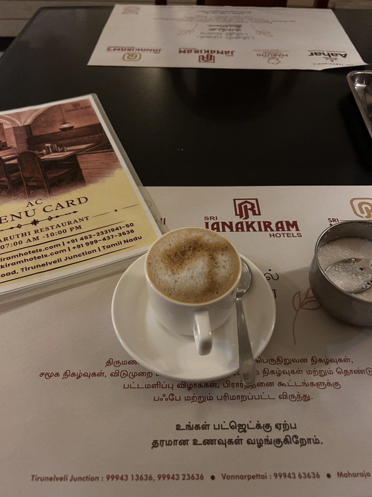 PantryCar's tweet photo. Had Coffee at Cosy Maruthi AC restaurant of Janakiram before boarding the train! 😊♥️
Had sweet Paniyaram too.
#Tirunelveli #Foodie #TeamCoffee https://t.co/9f1BMisIbq
