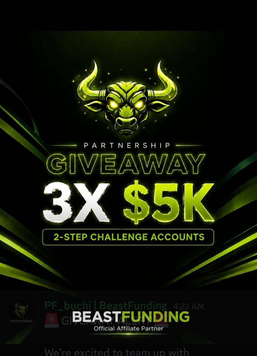 Mangari303's tweet photo. 🚨 GIVEAWAY ALERT 🚨
🔥 3 × $5,000 2-Step Challenge Accounts

🎯 How to Enter:
✅ Follow 
@BeastFunding

✅ Follow 
@Mark_Zuchhup

✅ Follow 
@Mangari303 

❤️ Like this post
🔄 Repost this post
👥 Tag 3 trader friends

 Winners will be announced 

Make sure you complete all steps https://t.co/XIg2G8Y1PN