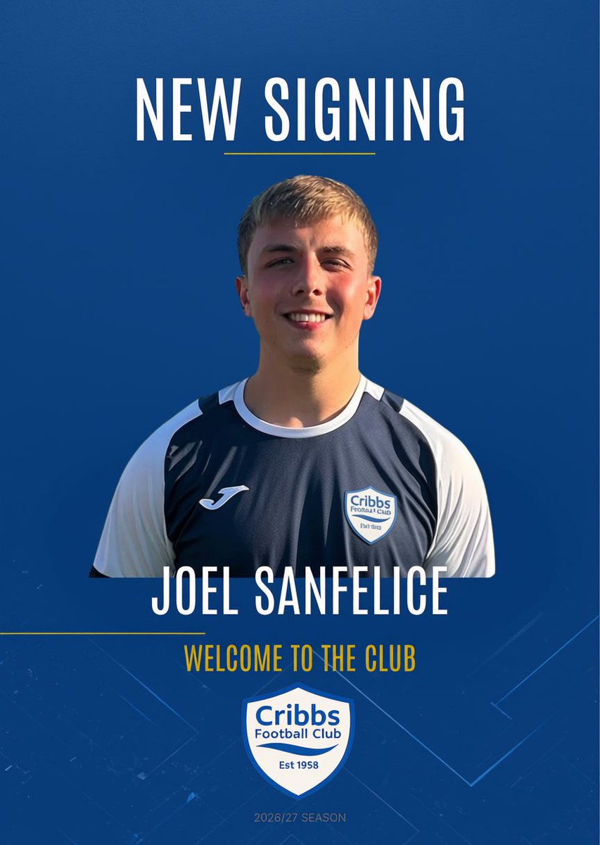 CribbsFC's tweet photo. 𝐍𝐞𝐰 𝐒𝐢𝐠𝐧𝐢𝐧𝐠

For the 2026/2027 @HellenicLeague season, we are delighted to welcome defender Joel Sanfelice🤝

Joel has been with Hengrove Athletic for the last two seasons making over fifty appearances. 

The second generation of the Sanfelice family to play for our club, his father Enzo was a striker for the club back in the early nineties.

The new signing simply had this to say🗣️

“Buzzing for the season to start”

Manager @JackHardingD🗣️

“Having worked with Joel  previously it’s great to have him on board at Cribbs. He’s a strong 1v1 defender, comfortable with the ball and a good character to have in our changing room”

#bristolfootball