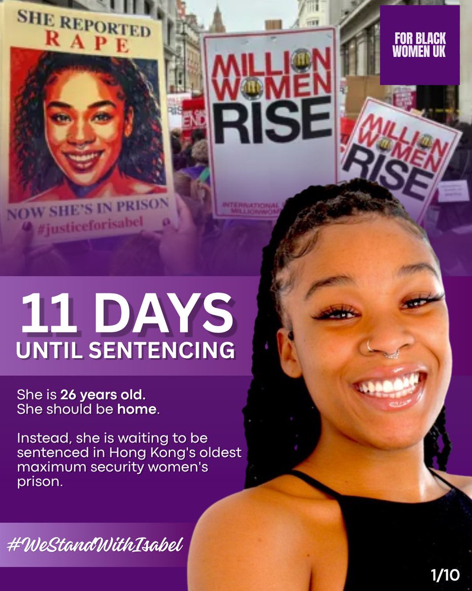 forblackwomenuk's tweet photo. In 11 days, Isabel will be sentenced in Hong Kong.

She is 26 years old.

Instead of being home with her family, she is being held in Hong Kong's oldest maximum-security women's prison and faces up to 7 years in prison.

#WeStandWithIsabel https://t.co/ndaHGEERBs
