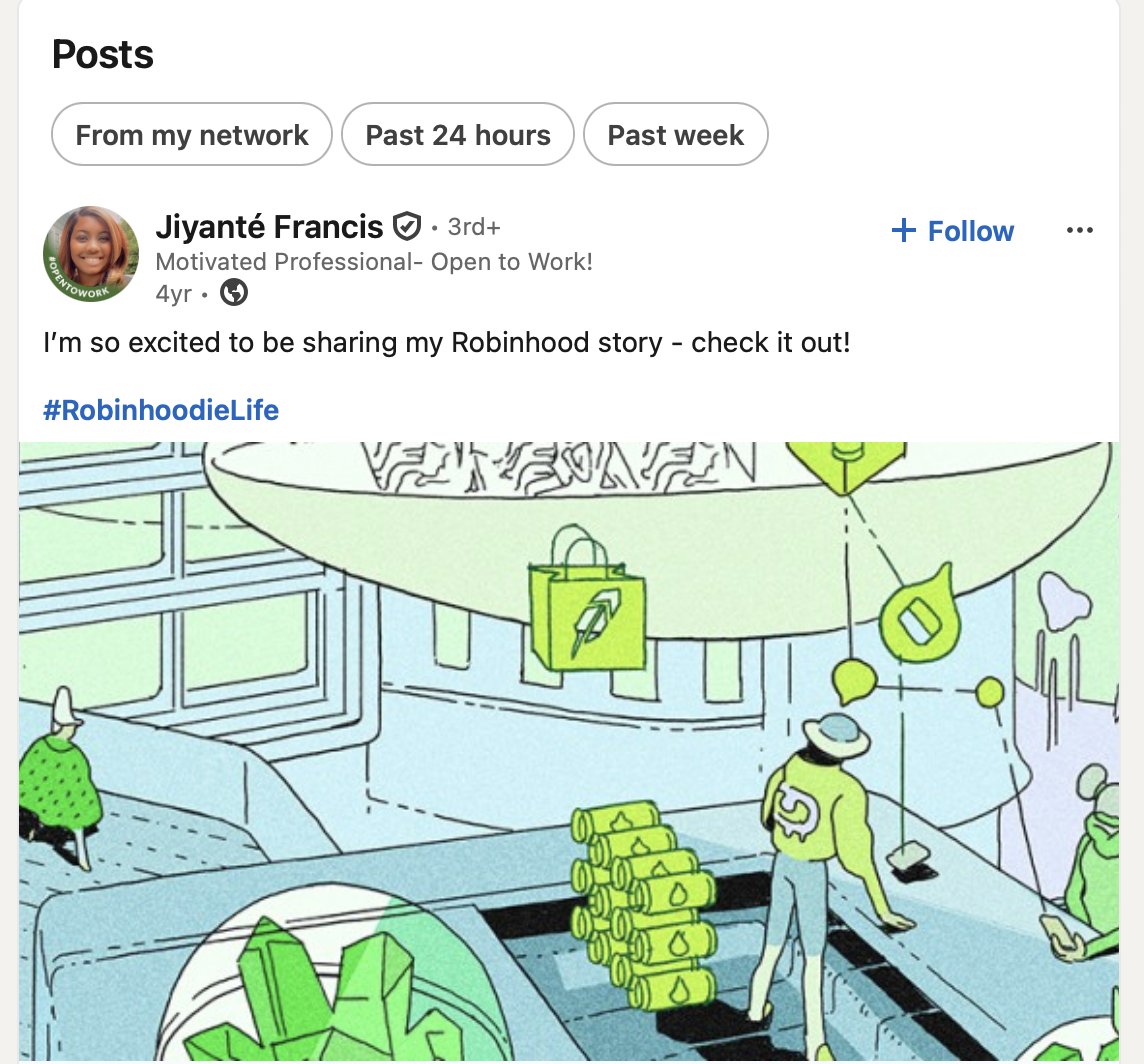 zavtoshi's tweet photo. 0xe70deffd04b4ea92847fda6b29ef72268182fcd1

I feel like this could be a gemmington

@RobinhoodApp has used Robinhoodielife in so many posts on linkedin

equivalent to BinanceLife 

Just check the robinhoodielife hashtag on linkedin urself 

https://t.co/ydjME8fKW4 https://t.co/tx8I40NCpv