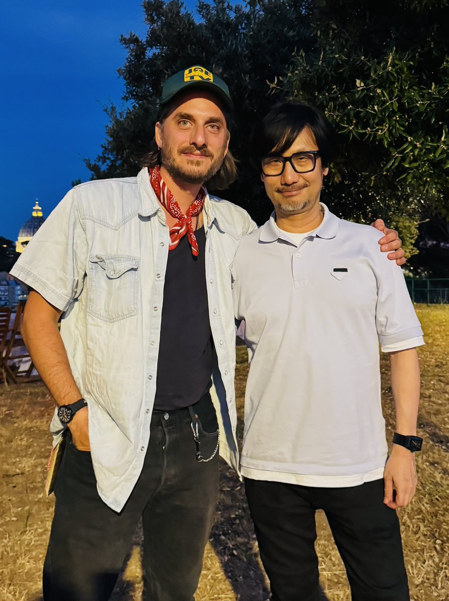 Genki_JPN's tweet photo. Hideo Kojima in Italy with Luca Marinelli who plays Neil in Death Stranding 2! https://t.co/gBTbyDCA9y