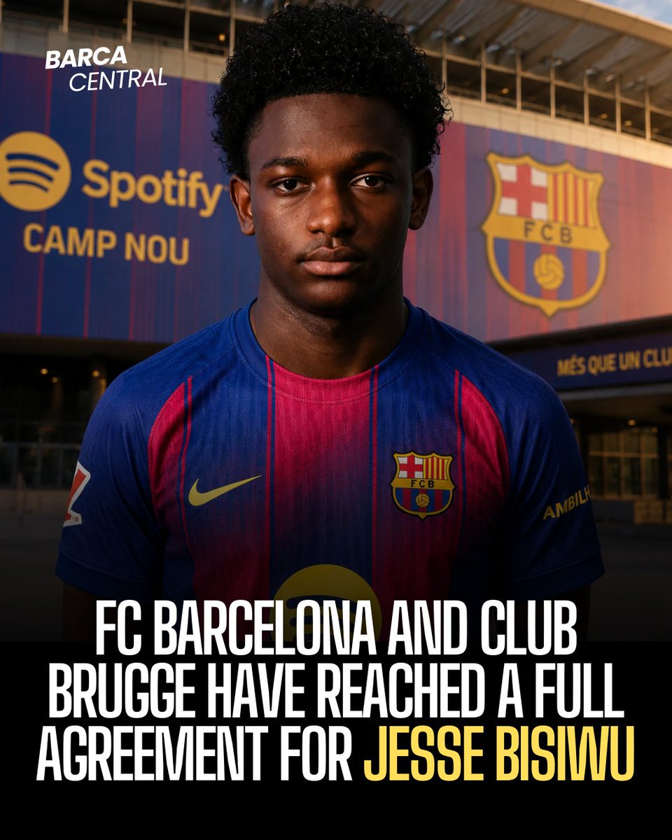 TheBarcaCentral's tweet photo. 🚨 BREAKING: FC Barcelona have reached a full agreement with Club Brugge for Jesse Bisiwu. ✅

The player has accepted the move, with only the medical and final paperwork remaining before the deal is made official.

[@sachatavolieri] #FCB #Transfers https://t.co/UV1uFup2eF