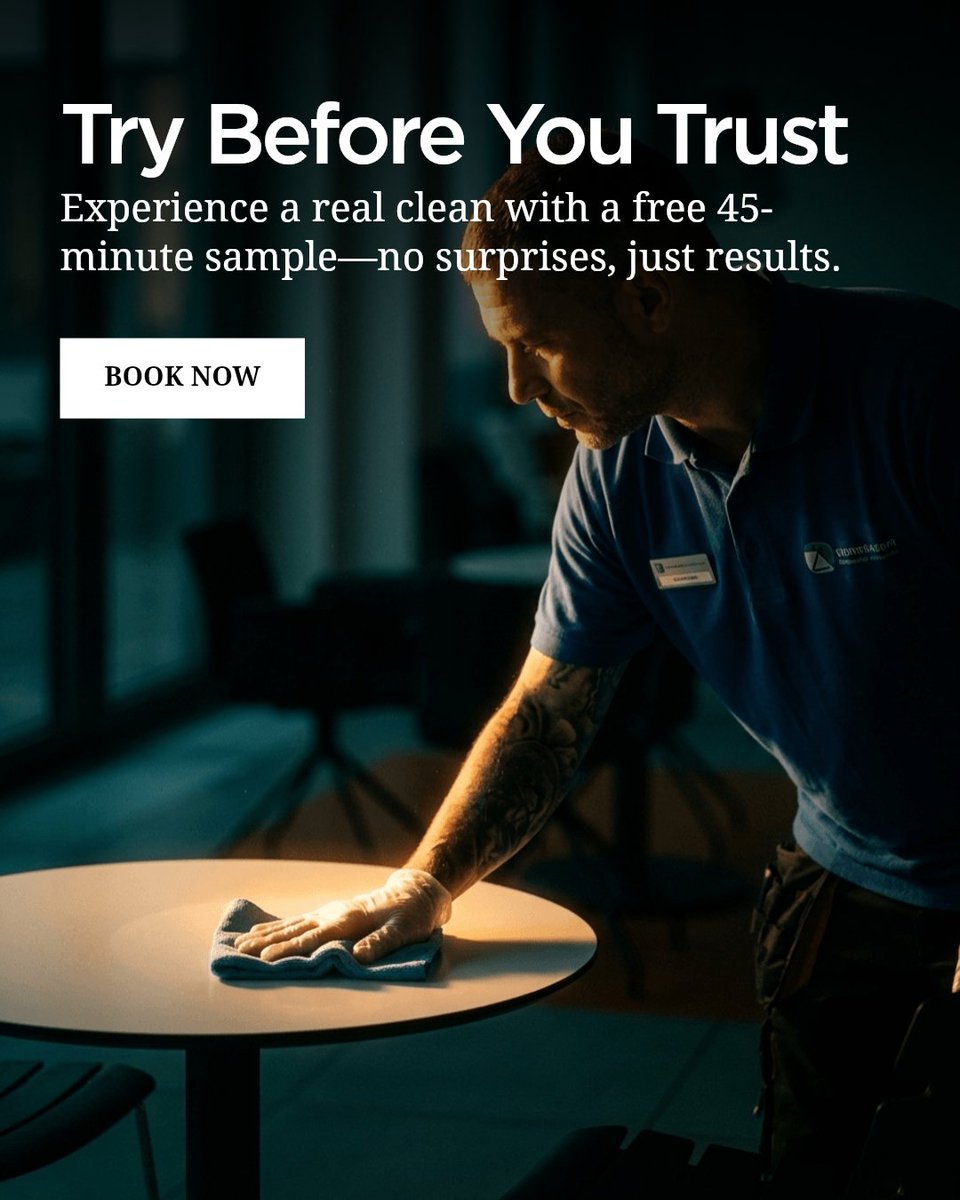ArelliCleaning's tweet photo. A free 45-minute sample clean shows you exactly what your workspace will get before you sign anything.

See the quality, meet the local crew, and see the service in action.

Request your sample clean with every quote and make an informed choice.

https://t.co/oDhOWKUxFw https://t.co/ZO3IE1gTzT