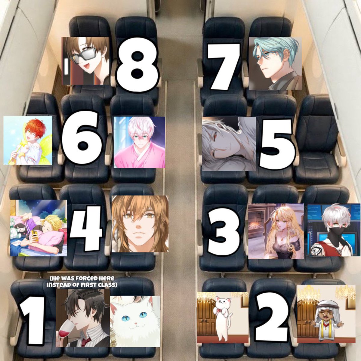 strawberryyjul's tweet photo. QUICK! U have a 20 hours flight which seat would you choose? 

Personally I’d go 6 https://t.co/mS5ry1M7SU