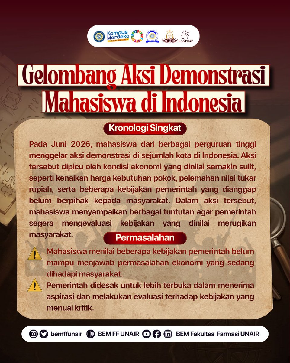 bemffunair's tweet photo. 📰 RADAR KASTRAT | EDISI JUNI 2026

Menyoroti isu, kebijakan, dan peristiwa penting yang ramai diperbincangkan sepanjang Juni 2026.

#RadarKastrat
#BEMFFUNAIR
#BEMFFUNAIR https://t.co/9tBit0rKDk