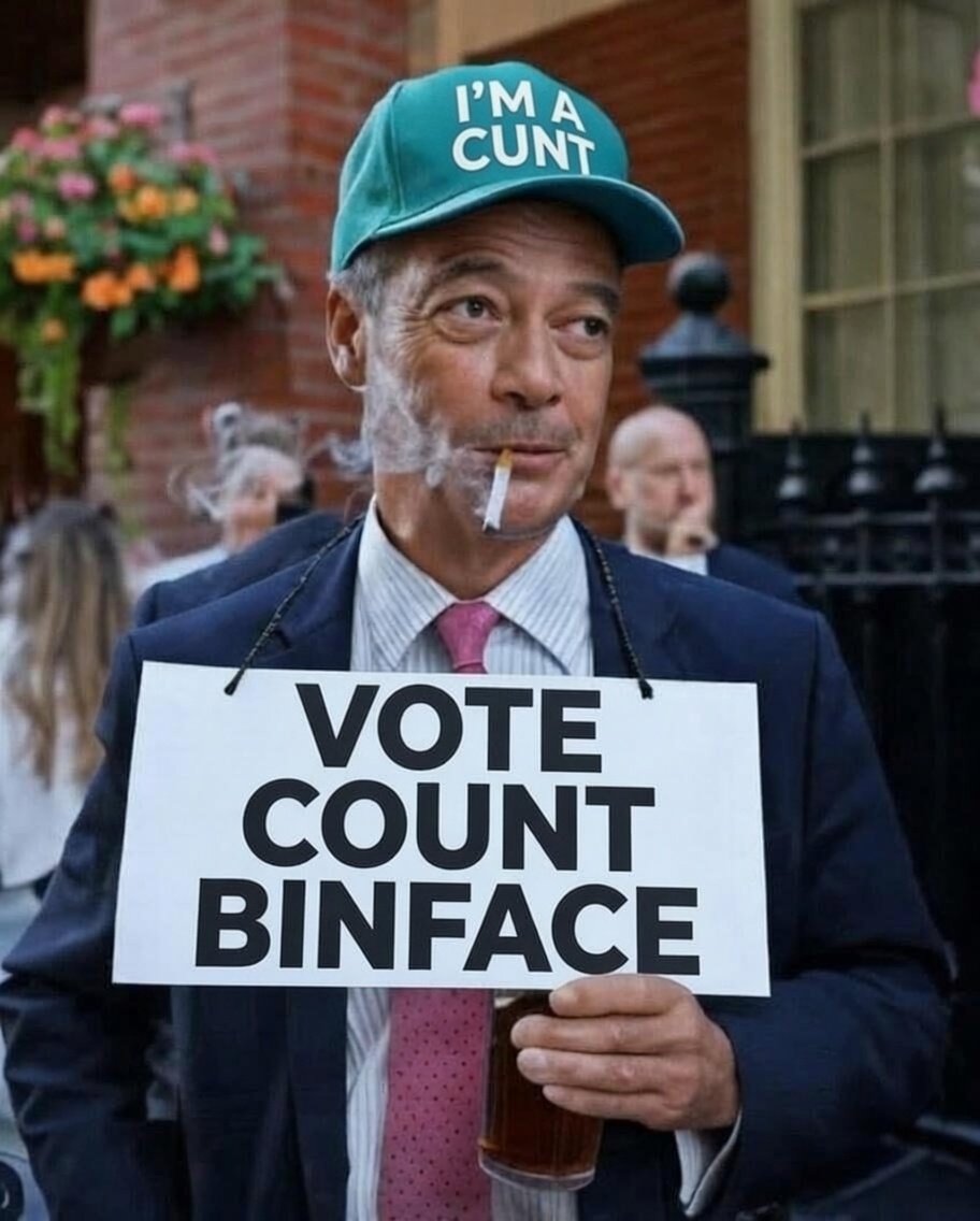 Mich5514Mitch's tweet photo. @implausibleblog @Nigel_Farage has taken a cash-in-hand job canvassing for @CountBinface cos he knows his grifting is nearly over😂🤣😂 https://t.co/hIr76q2baK