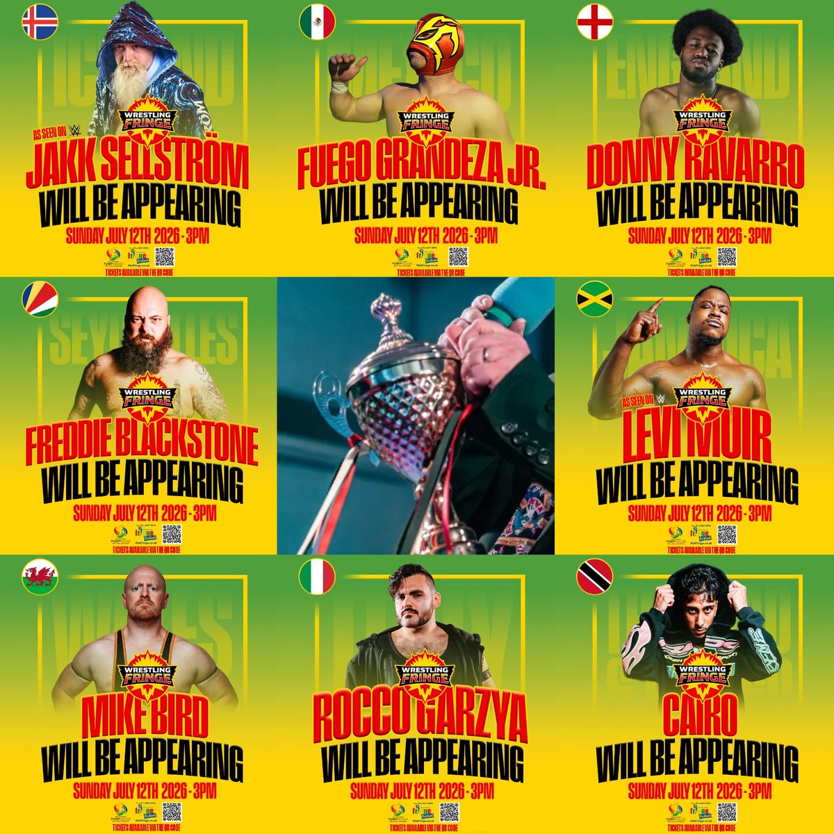 WrestleFringe's tweet photo. 🏆 The field is set. We are SOLD OUT. Who are you backing to leave @WatFringe with the WRESTLING WORLD CUP?!

🇮🇸 @JakkSellstrom
🇲🇽 FGJ
🏴󠁧󠁢󠁥󠁮󠁧󠁿 Donny Ravarro
🇸🇨 @F_Blackstone86
🇯🇲 @LeviMuir
🏴󠁧󠁢󠁷󠁬󠁳󠁿 @FlyingMikeBird
🇮🇹 @RoccoGarzya
🇹🇹 Cairo

#WrestlingFringe #WatFringe #WatFringe26 https://t.co/KLgpHwXfPy