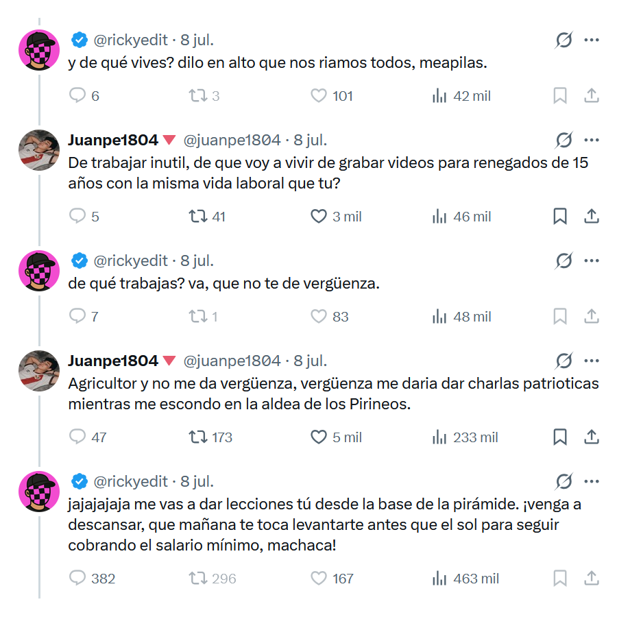 primodelbarrio's tweet photo. Lo peor de personajes como RickyEdit y similares no es solo que sean unos sinvergüenzas que se han aprovechado del "Estado del Bienestar" para hacerse ricos con un golpe de suerte inmerecido y luego largarse sin pagar y reírse de la clase trabajadora.

Lo peor es que crean una generación de desclasados diciendo estupideces, convenciéndolos de que se van a hacer ricos si no pagan impuestos.