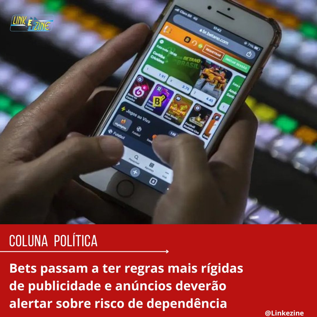 Linkezine's tweet photo. Coluna Política 

Bets passam a ter regras mais rígidas de publicidade e anúncios deverão alertar sobre risco de dependência

Acesse https://t.co/E63UwF0s28 

 #ApostasOnline #DireitoDoConsumidor https://t.co/p6LgerVimW