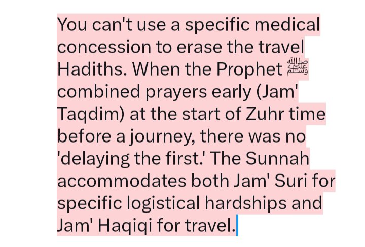 NotABot910's tweet photo. @random456796839 @Abuhurairabfd @ibnalbukhari__ No one denies Jam' Suri exists. The Prophet ﷺ clearly prescribed it here to alleviate the burden of performing Ghusl for a chronically bleeding woman 👇 https://t.co/TBCs5rQ16n