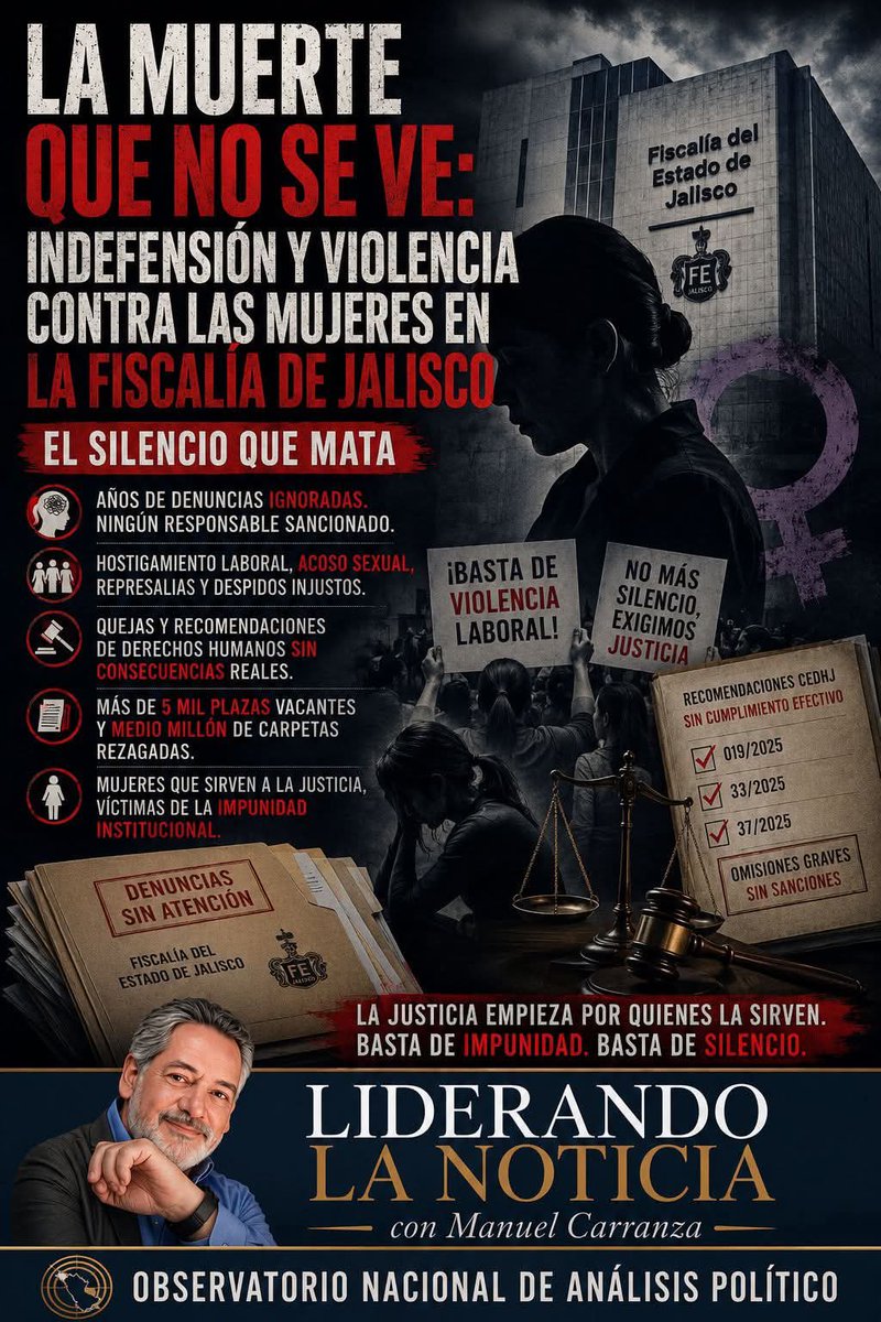 fortalezamh's tweet photo. “ LA MUERTE QUE NO SE VE: INDEFENSIÓN Y VIOLENCIA CONTRA LAS MUJERES EN LA FISCALÍA DE JALISCO

EL SILENCIO QUE MATA” 

https://t.co/o38HQiFoqi https://t.co/3yeysFskGF